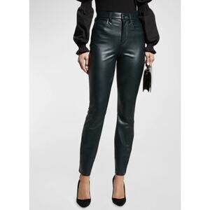 Veronica Beard Maera Extra High Rise Skinny Jeans Faux Leather Green Womens 25